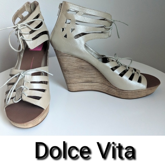 Dolce Vita Shoes - Dolce Vita Lace Up Gold Wedge Sandals Size 9.5